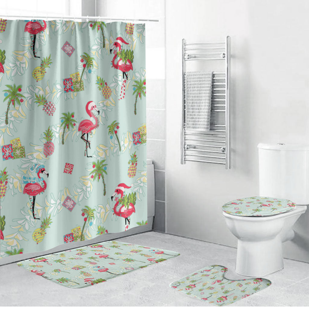 Aloha Hawaii Christmas Seamless Bathroom Set Plumeria Lei LT7 Bathroom Set (4 pcs) Cerulean - Polynesian Pride