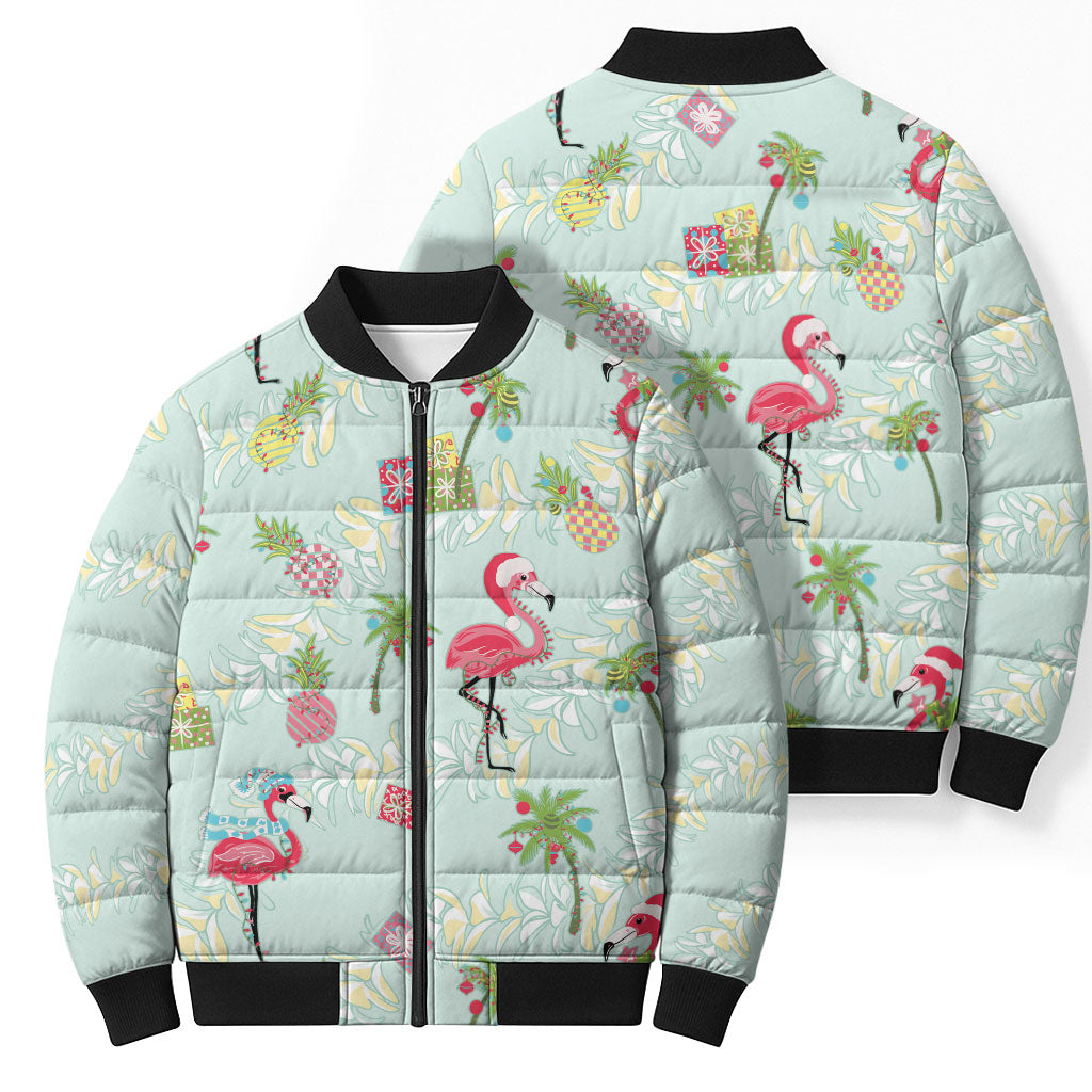 Aloha Hawaii Christmas Seamless Bomber Puffer Jacket Plumeria Lei LT7 - Polynesian Pride