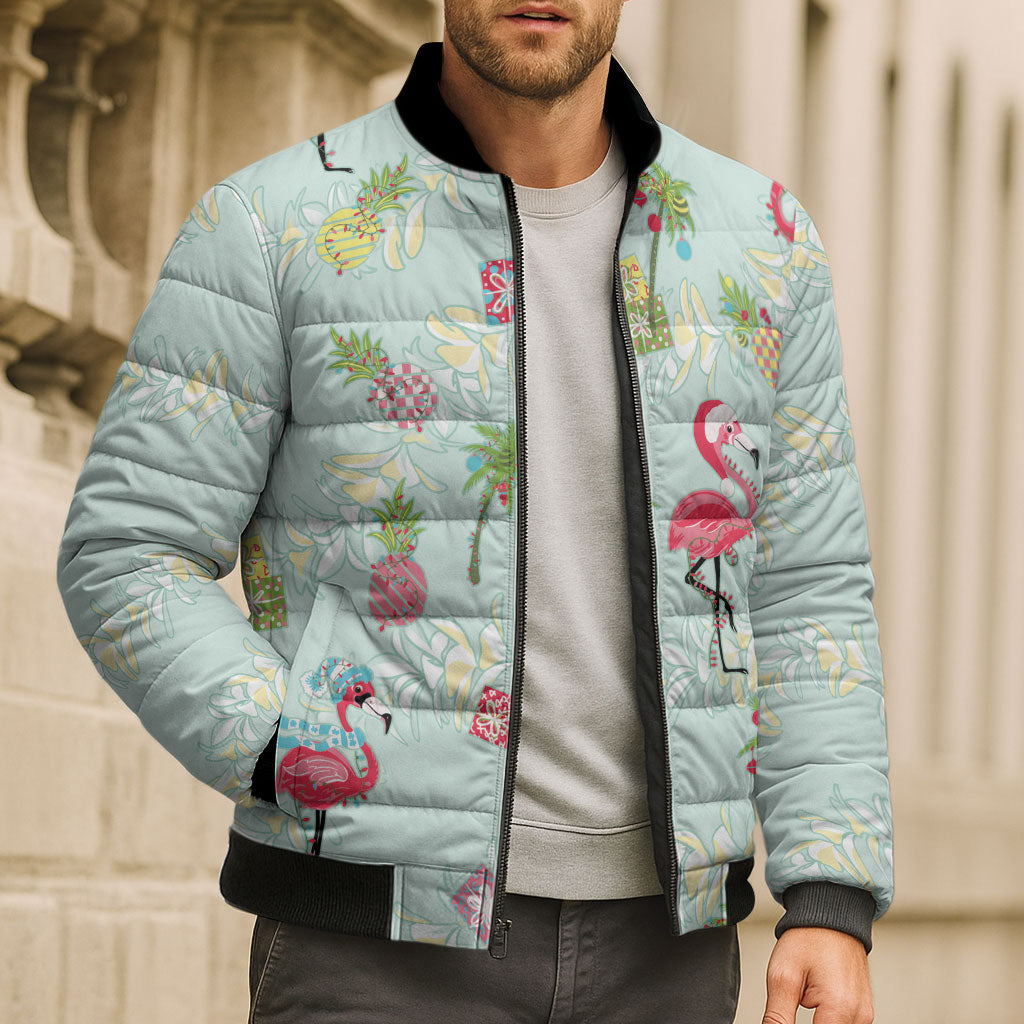 Aloha Hawaii Christmas Seamless Bomber Puffer Jacket Plumeria Lei LT7 - Polynesian Pride
