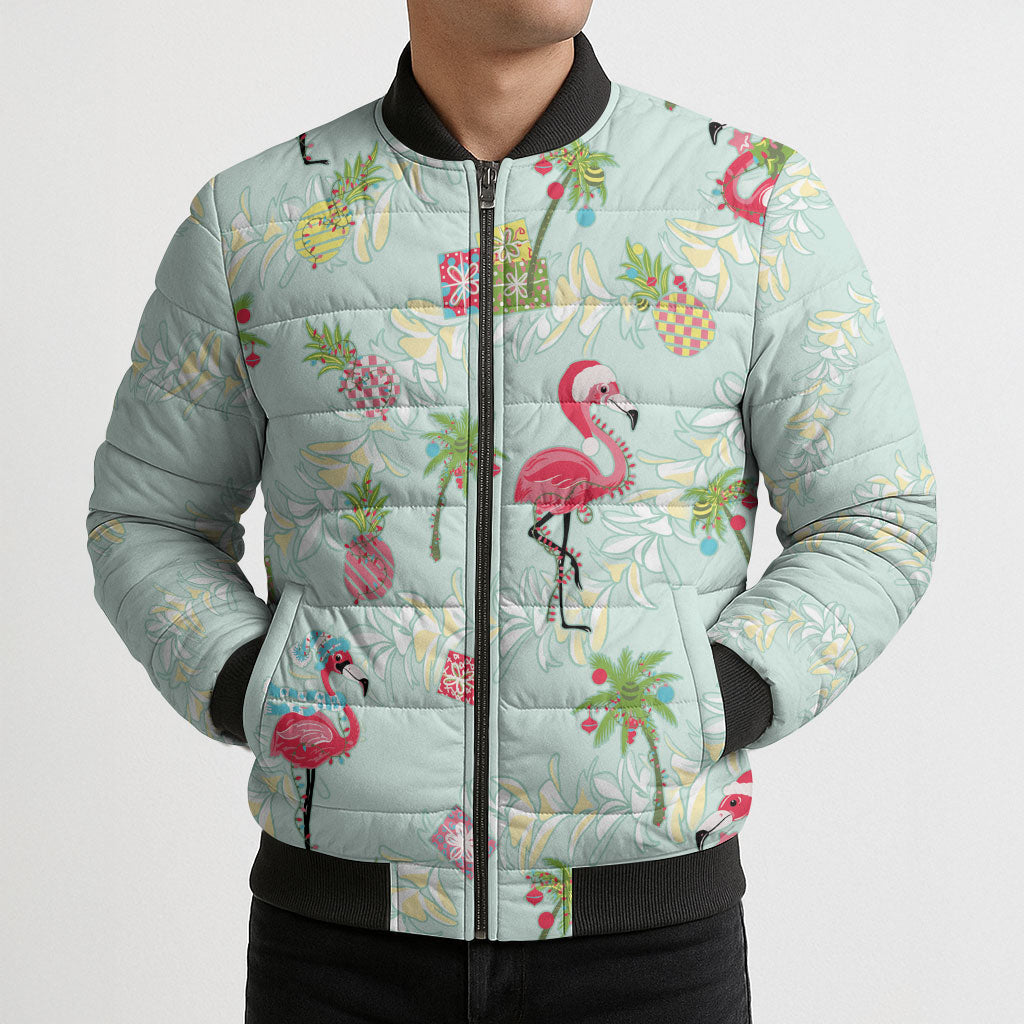 Aloha Hawaii Christmas Seamless Bomber Puffer Jacket Plumeria Lei LT7 - Polynesian Pride