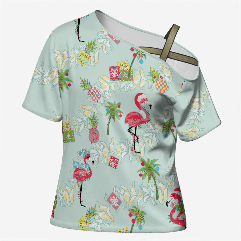 Aloha Hawaii Christmas Seamless Cross Shoulder Shirt Plumeria Lei LT7 Female Cerulean - Polynesian Pride