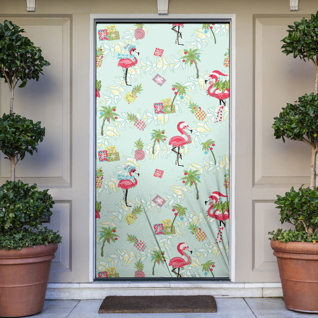 Aloha Hawaii Christmas Seamless Door Cover Plumeria Lei LT7 Cerulean - Polynesian Pride