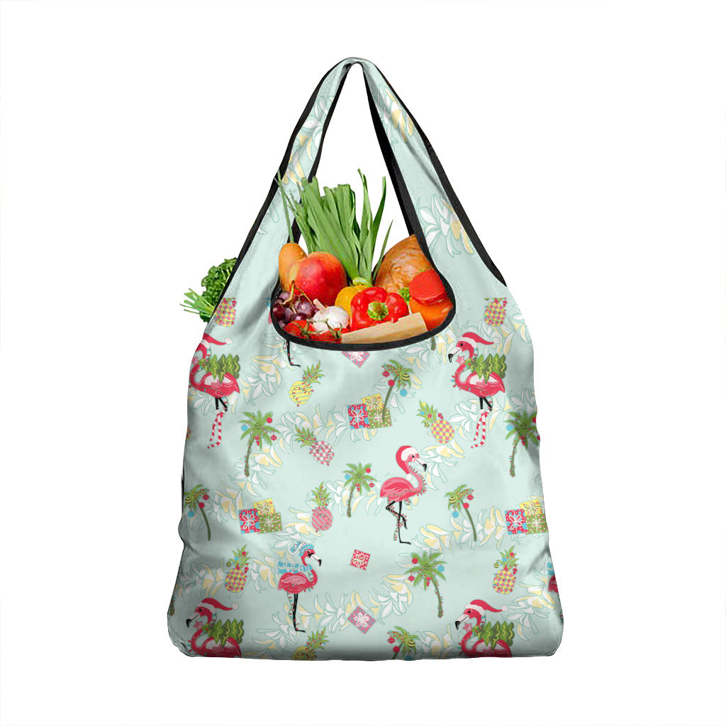 Aloha Hawaii Christmas Seamless Grocery Bag Plumeria Lei LT7 1-pack One Size Cerulean - Polynesian Pride