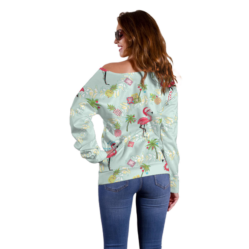 Aloha Hawaii Christmas Seamless Off Shoulder Sweater Plumeria Lei LT7 - Polynesian Pride