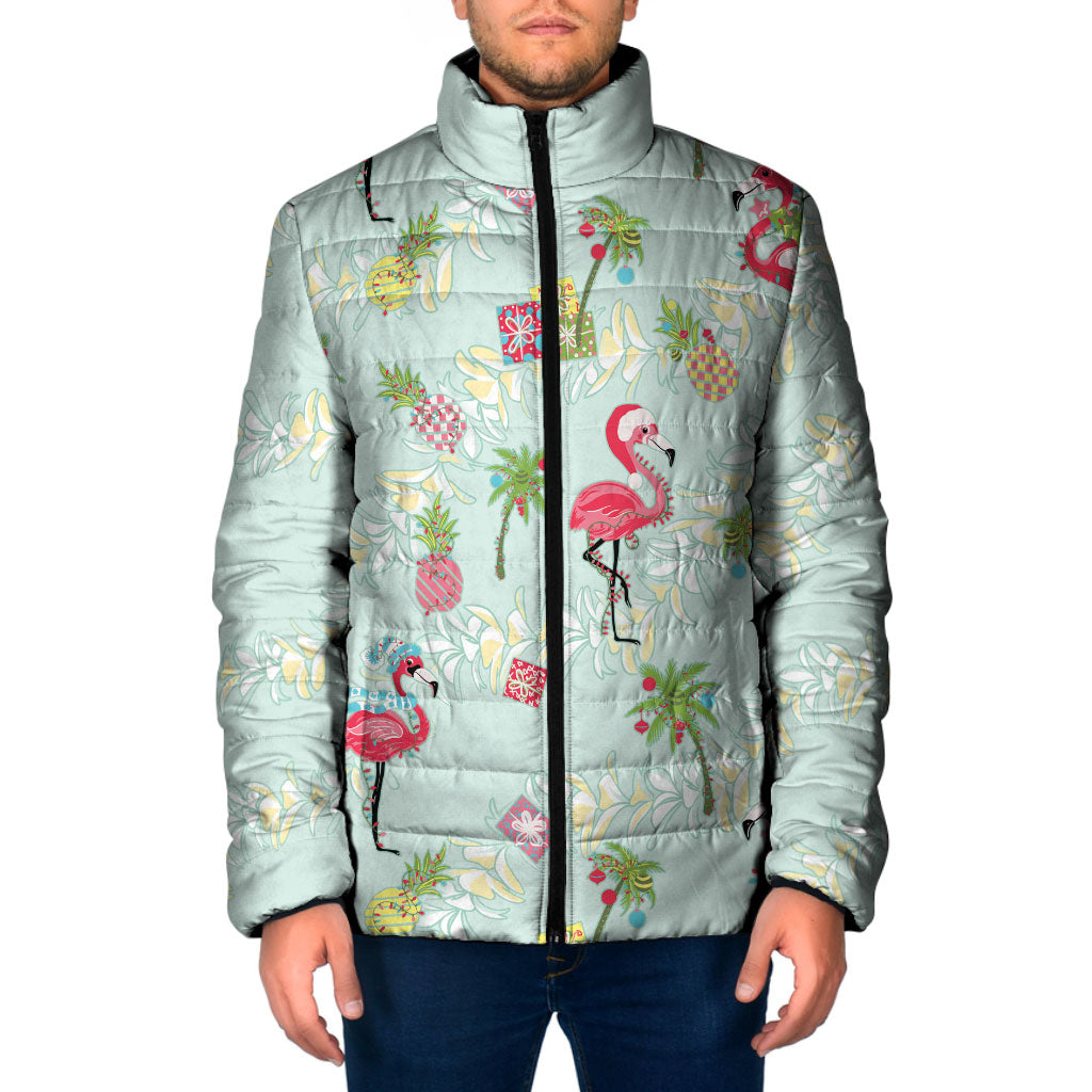 Aloha Hawaii Christmas Seamless Padded Jacket Plumeria Lei LT7 Men Cerulean - Polynesian Pride