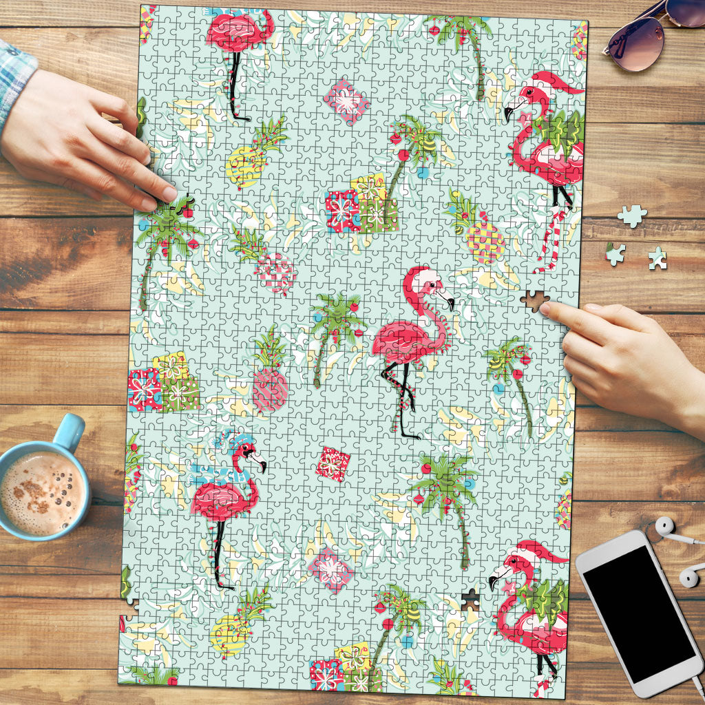 Aloha Hawaii Christmas Seamless Puzzle Plumeria Lei LT7 Cerulean - Polynesian Pride