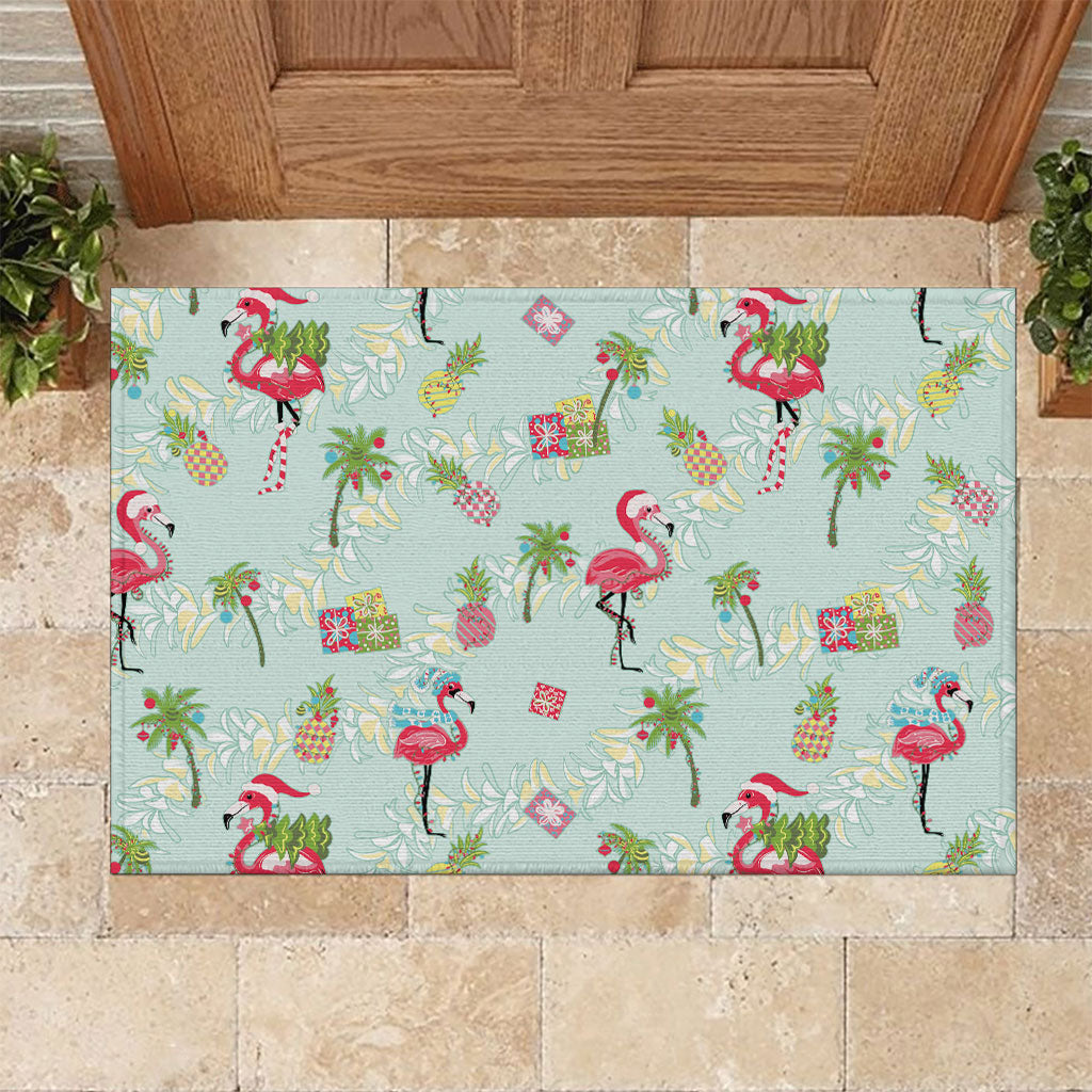 Aloha Hawaii Christmas Seamless Rubber Doormat Plumeria Lei LT7 Cerulean - Polynesian Pride