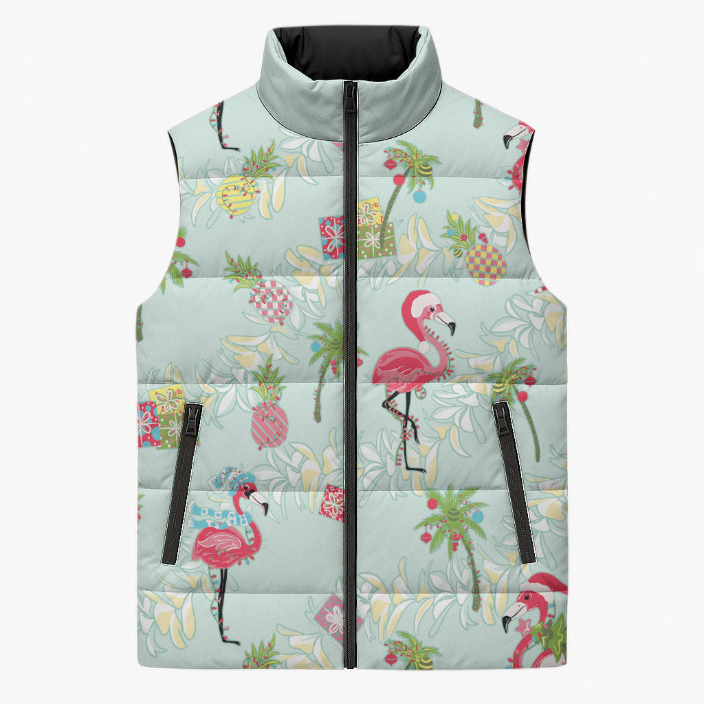 Aloha Hawaii Christmas Seamless Sleeveless Puffer Jacket Plumeria Lei LT7 Unisex Cerulean - Polynesian Pride