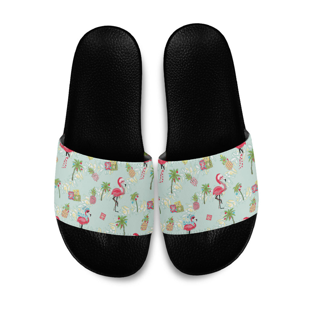 Aloha Hawaii Christmas Seamless Slide Sandals Plumeria Lei LT7 Cerulean - Polynesian Pride