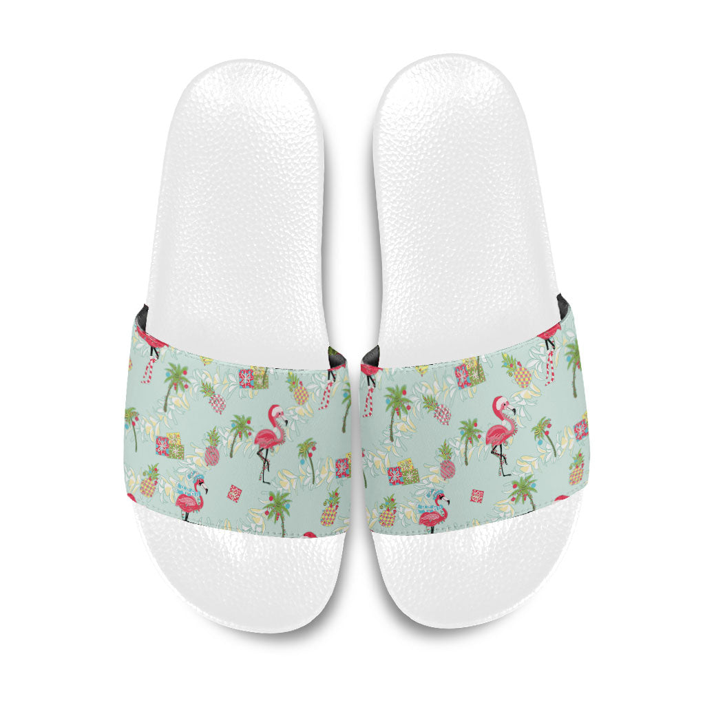 Aloha Hawaii Christmas Seamless Slide Sandals Plumeria Lei LT7 Cerulean - Polynesian Pride
