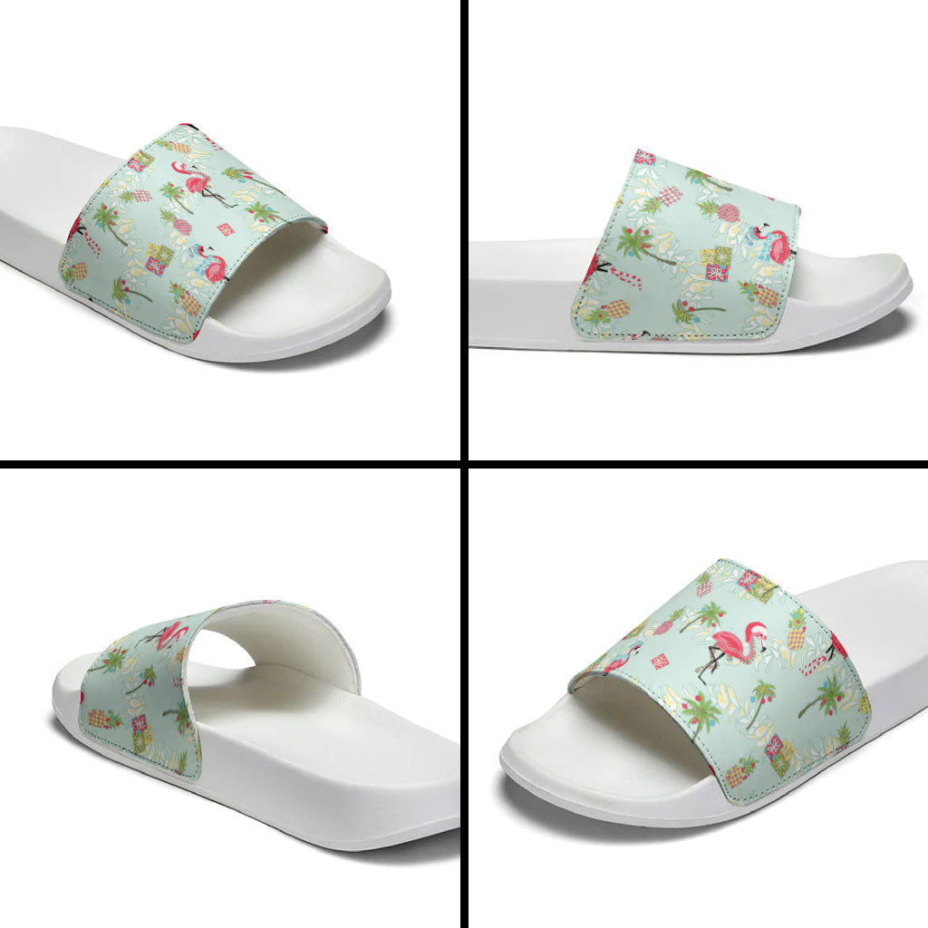 Aloha Hawaii Christmas Seamless Slide Sandals Plumeria Lei LT7 - Polynesian Pride