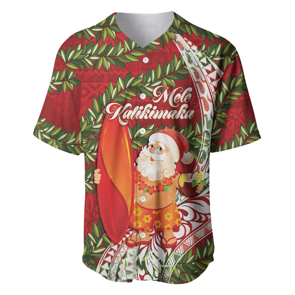 Mele Kalikimaka Hawaii Christmas Maile Lei Baseball Jersey Tropical Santa LT7 Red - Polynesian Pride
