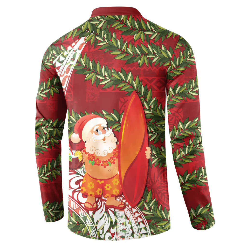 Mele Kalikimaka Hawaii Christmas Maile Lei Button Sweatshirt Tropical Santa LT7 - Polynesian Pride