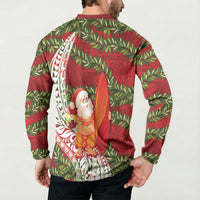 Mele Kalikimaka Hawaii Christmas Maile Lei Button Sweatshirt Tropical Santa LT7 - Polynesian Pride