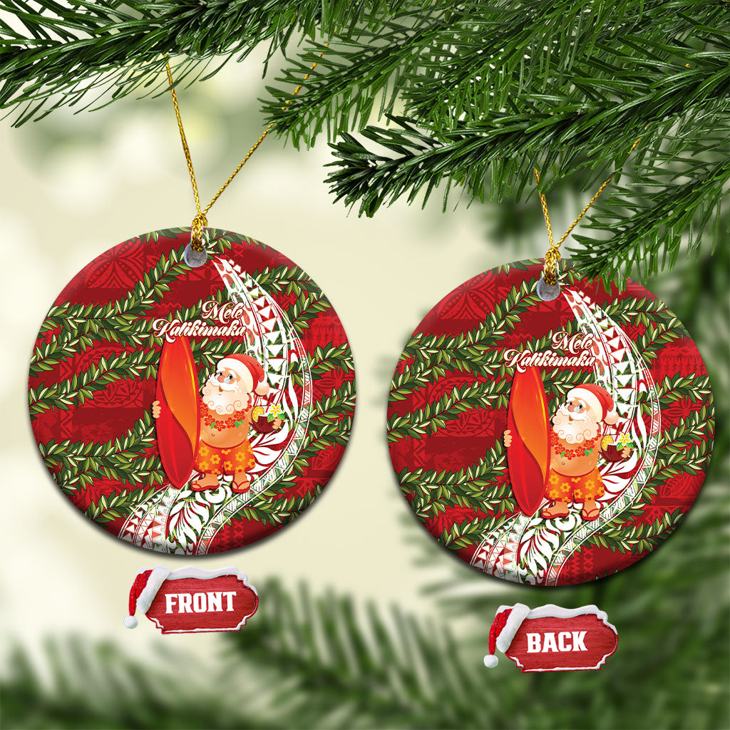 Mele Kalikimaka Hawaii Christmas Maile Lei Ceramic Ornament Tropical Santa LT7 Circle Red - Polynesian Pride