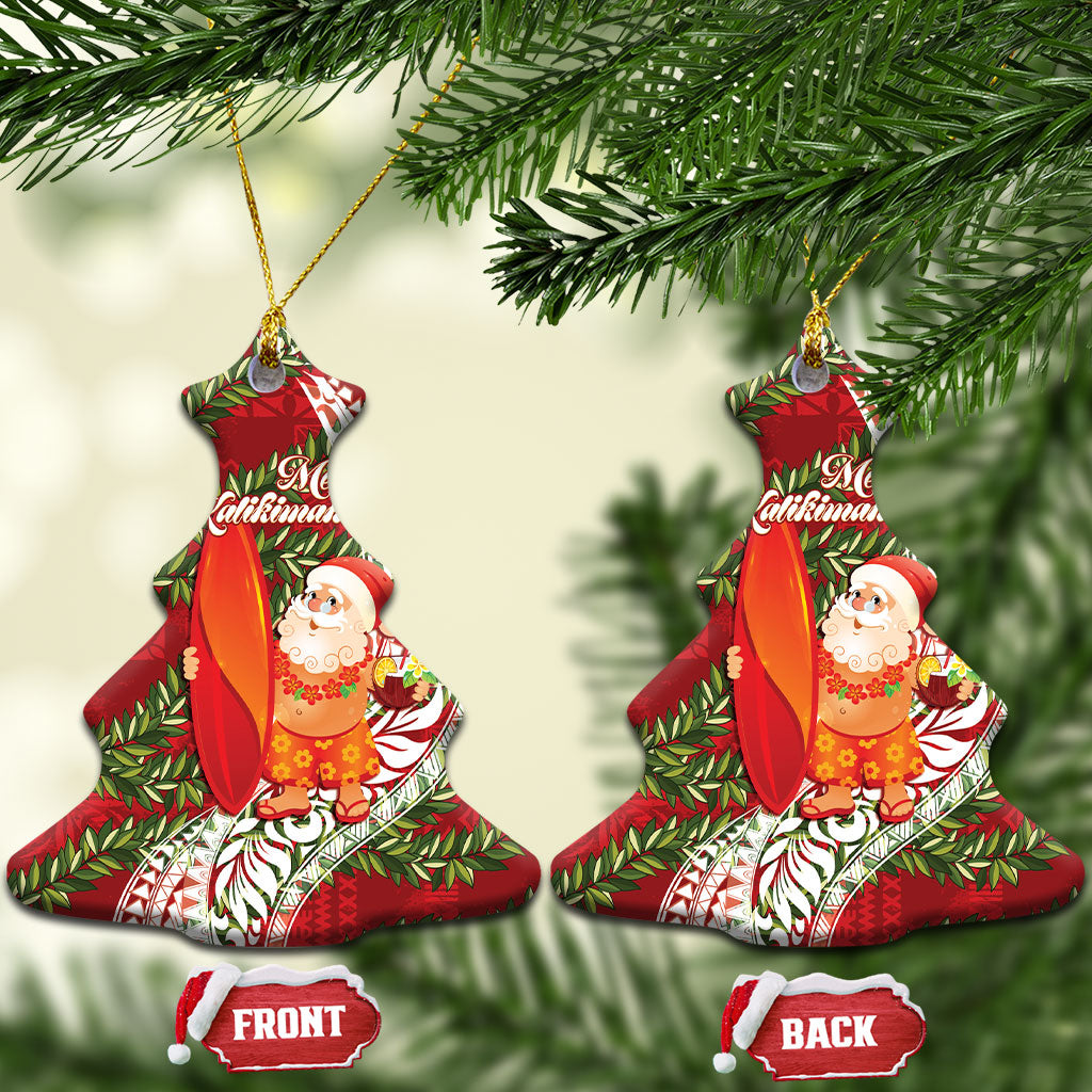 Mele Kalikimaka Hawaii Christmas Maile Lei Ceramic Ornament Tropical Santa LT7 Christmas Tree Red - Polynesian Pride