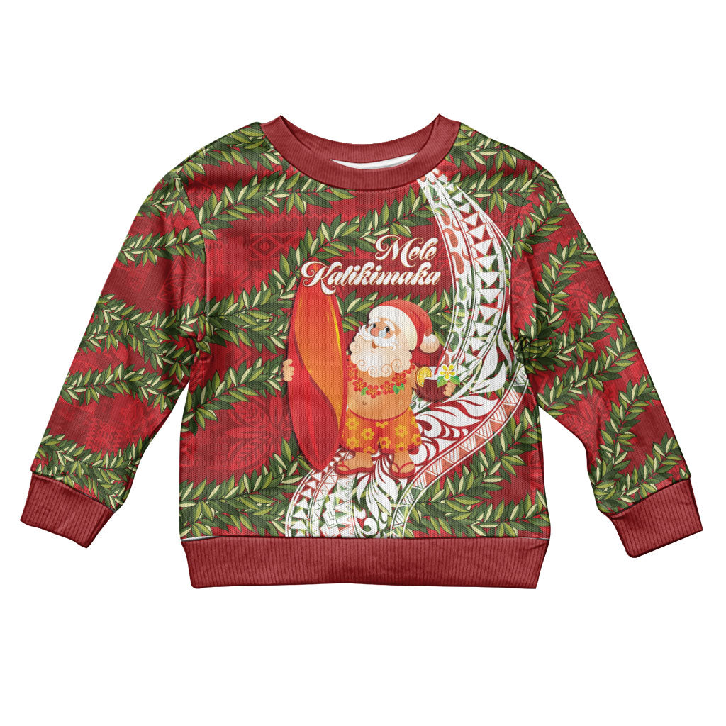 Mele Kalikimaka Hawaii Christmas Maile Lei Kid Ugly Christmas Sweater Tropical Santa LT7 Kid Red - Polynesian Pride