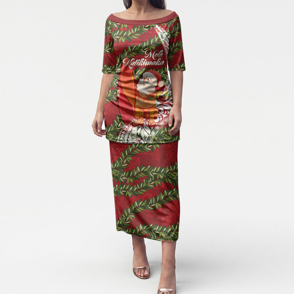 Mele Kalikimaka Hawaii Christmas Maile Lei Puletasi Tropical Santa LT7 Long Dress Red - Polynesian Pride