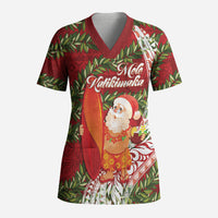 Mele Kalikimaka Hawaii Christmas Maile Lei Scrub Top Tropical Santa LT7 Adult Red - Polynesian Pride