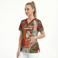 Mele Kalikimaka Hawaii Christmas Maile Lei Scrub Top Tropical Santa LT7 - Polynesian Pride