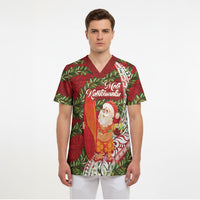 Mele Kalikimaka Hawaii Christmas Maile Lei Scrub Top Tropical Santa LT7 - Polynesian Pride