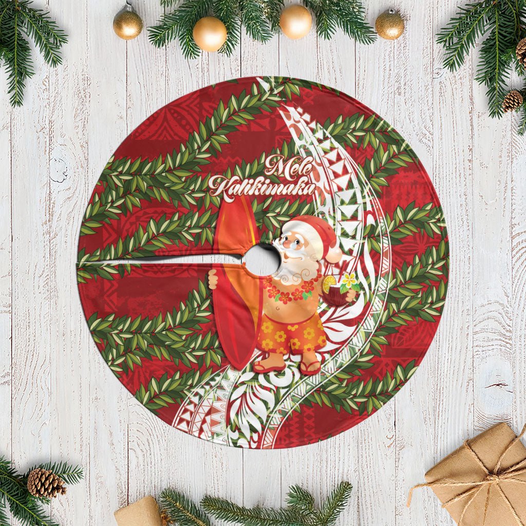 Mele Kalikimaka Hawaii Christmas Maile Lei Tree Skirt Tropical Santa LT7 Casual Red - Polynesian Pride