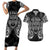 Custom New Zealand Rugby Couples Matching Short Sleeve Bodycon Dress and Hawaiian Shirt 2023 World Cup Aotearoa Haka Face LT7 Black - Polynesian Pride