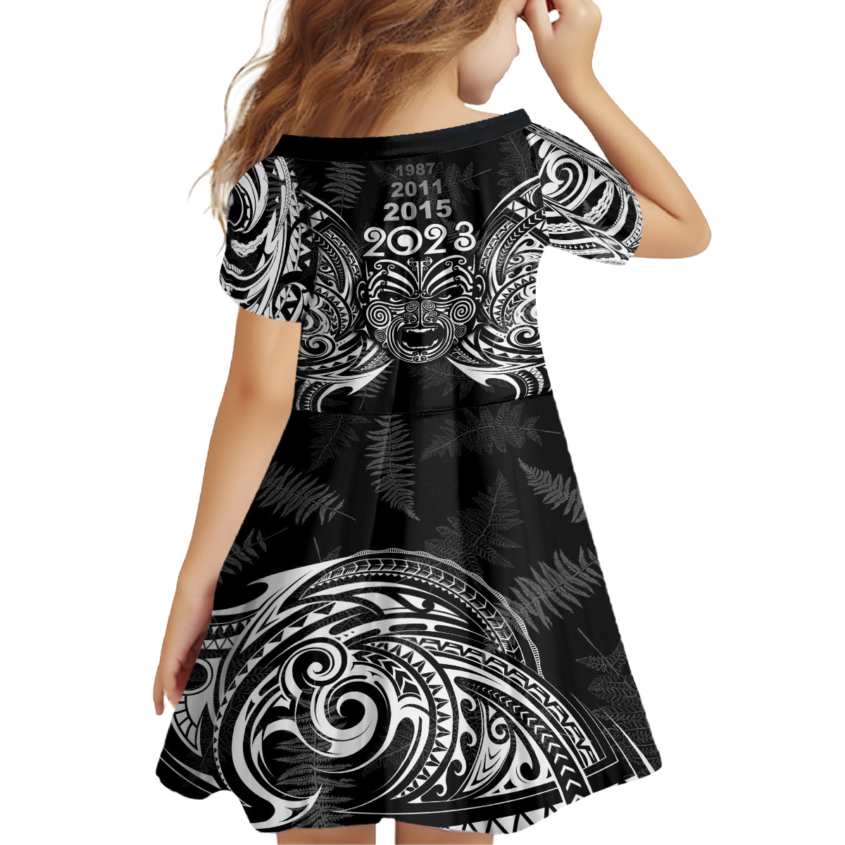 New Zealand Rugby Family Matching Puletasi Dress and Hawaiian Shirt 2023 World Cup Aotearoa Haka Face LT7 - Polynesian Pride