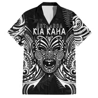 Custom New Zealand Rugby Family Matching Short Sleeve Bodycon Dress and Hawaiian Shirt 2023 World Cup Aotearoa Haka Face LT7 Dad's Shirt - Short Sleeve Black - Polynesian Pride