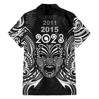 Custom New Zealand Rugby Family Matching Short Sleeve Bodycon Dress and Hawaiian Shirt 2023 World Cup Aotearoa Haka Face LT7 - Polynesian Pride