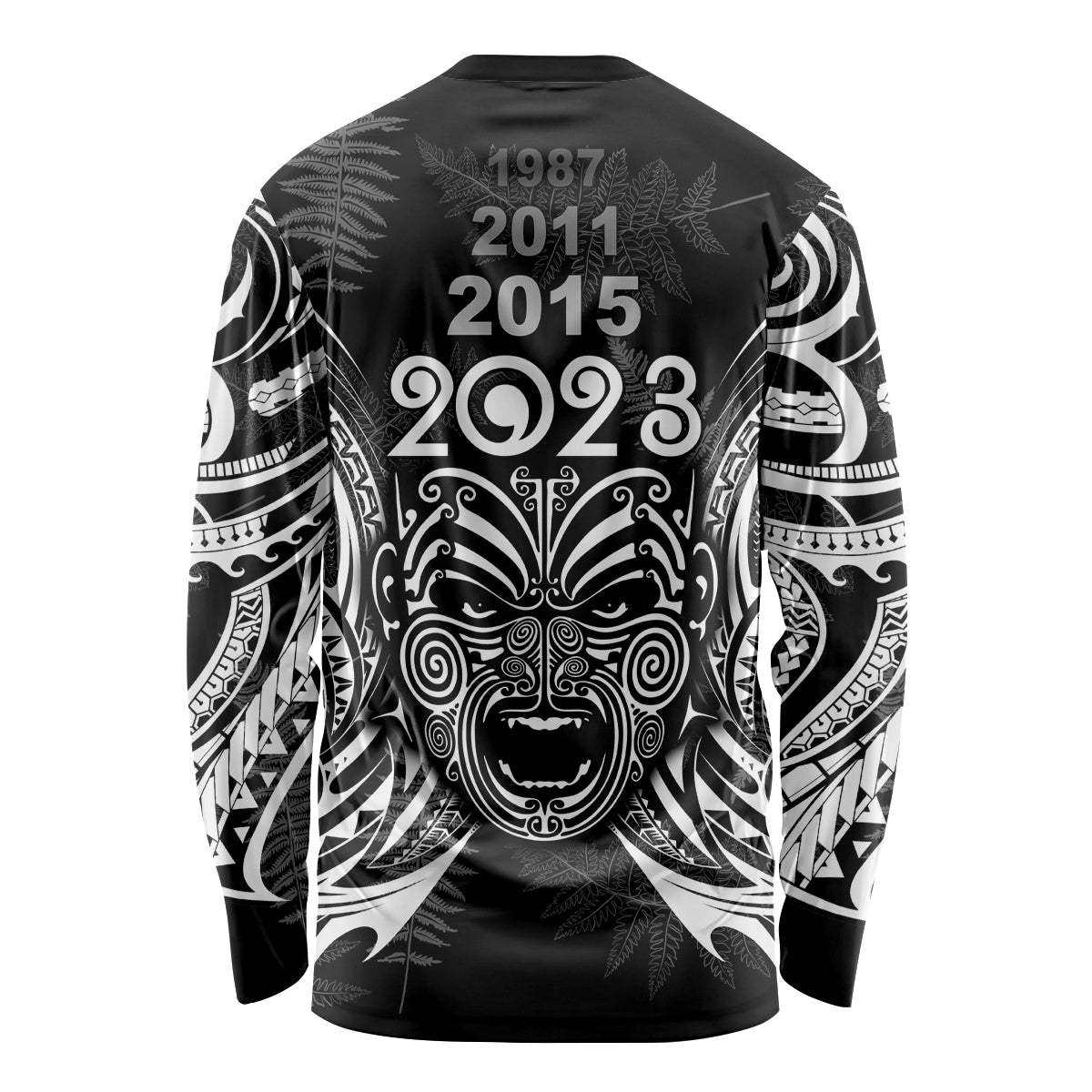 Custom New Zealand Rugby Long Sleeve Shirt 2023 World Cup Aotearoa Haka Face LT7 - Polynesian Pride