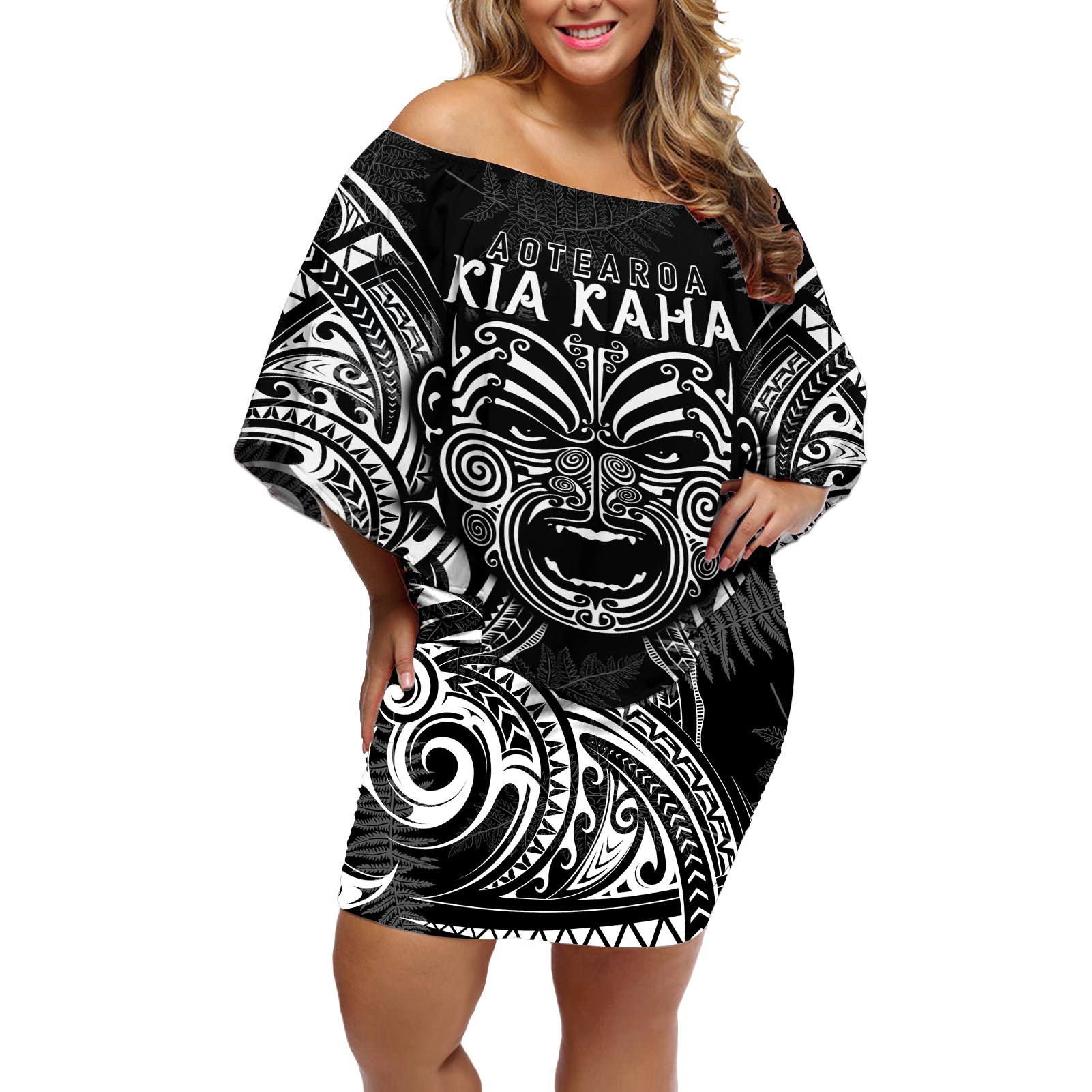 New Zealand Rugby Off Shoulder Short Dress 2023 World Cup Aotearoa Create History LT7 Women Black - Polynesian Pride