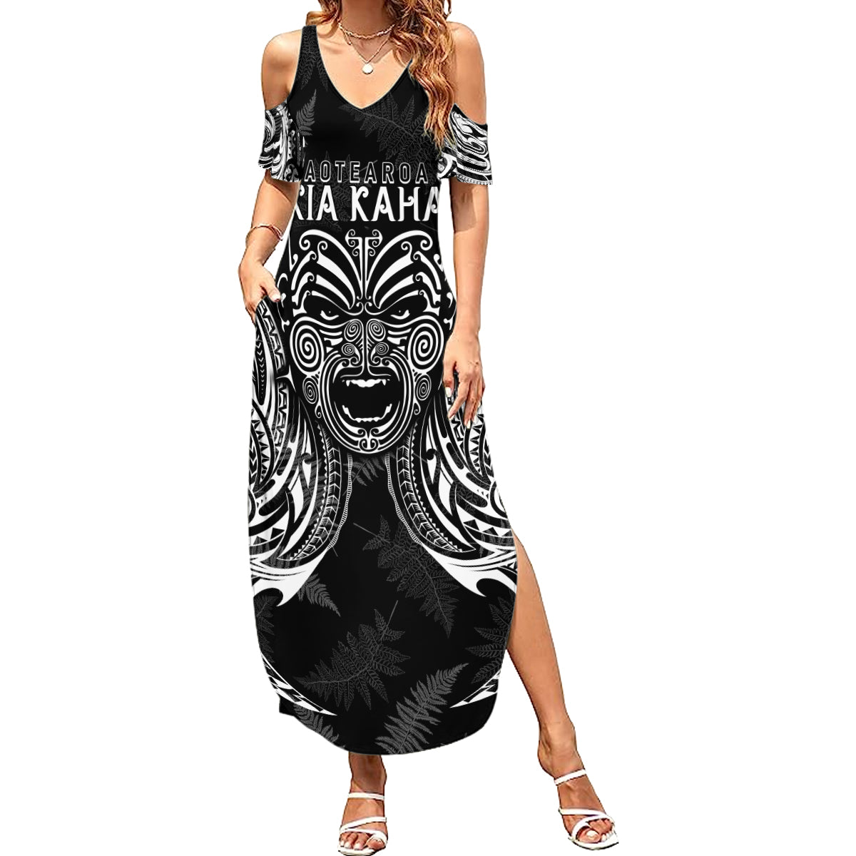 New Zealand Rugby Summer Maxi Dress 2023 World Cup Aotearoa Create History LT7 Women Black - Polynesian Pride