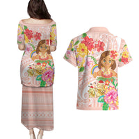 Aloha Hawaii Couples Matching Puletasi and Hawaiian Shirt Kawaii Mele Kalikimaka - Pastel Fever