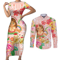 Aloha Hawaii Couples Matching Short Sleeve Bodycon Dress and Long Sleeve Button Shirt Kawaii Mele Kalikimaka - Pastel Fever