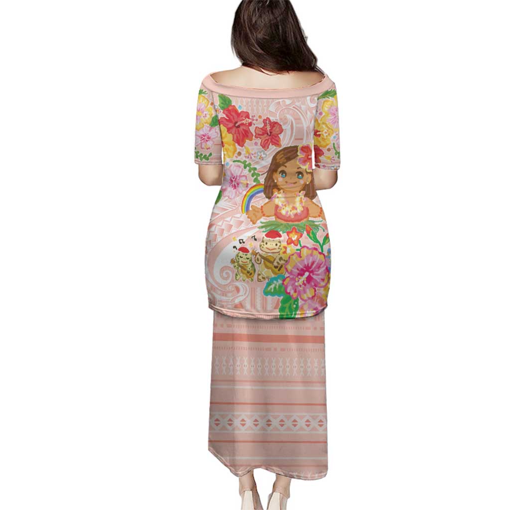 Aloha Hawaii Family Matching Puletasi and Hawaiian Shirt Kawaii Mele Kalikimaka - Pastel Fever