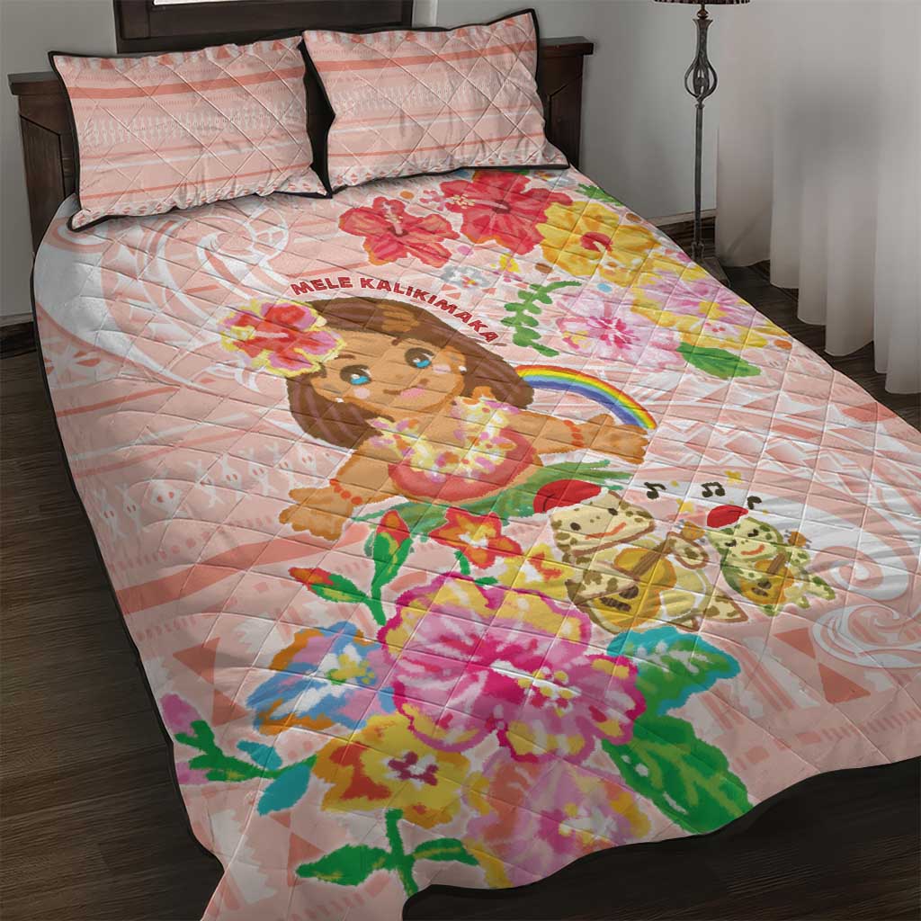 Aloha Hawaii Quilt Bed Set Kawaii Mele Kalikimaka - Pastel Fever