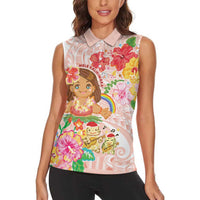 Aloha Hawaii Women Sleeveless Polo Shirt Kawaii Mele Kalikimaka - Pastel Fever