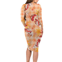 Orange Palaka Hawaii Aloha Family Matching Long Sleeve Bodycon Dress and Hawaiian Shirt Koi Pond Mix Japanese Maple - Polynesian Pride