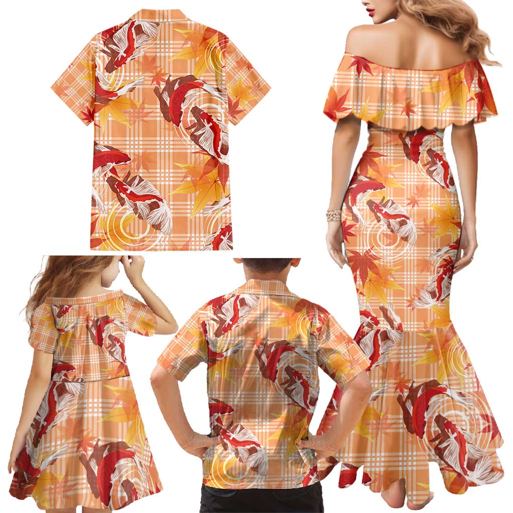 Orange Palaka Hawaii Aloha Family Matching Mermaid Dress and Hawaiian Shirt Koi Pond Mix Japanese Maple - Polynesian Pride
