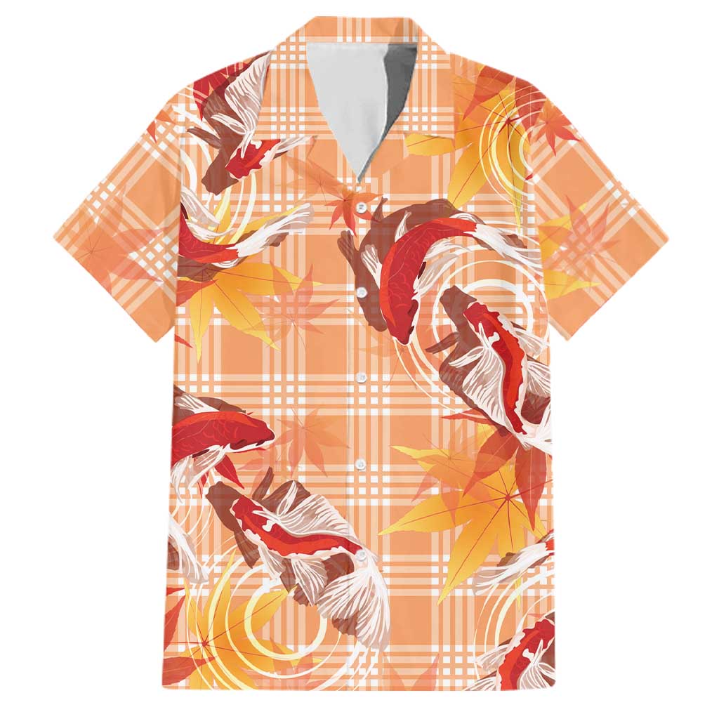 Orange Palaka Hawaii Aloha Family Matching Off The Shoulder Long Sleeve Dress and Hawaiian Shirt Koi Pond Mix Japanese Maple LT7 Dad's Shirt - Short Sleeve Orange - Polynesian Pride