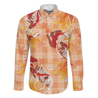 Orange Palaka Hawaii Aloha Family Matching Off The Shoulder Long Sleeve Dress and Hawaiian Shirt Koi Pond Mix Japanese Maple LT7 Dad's Shirt - Long Sleeve Orange - Polynesian Pride