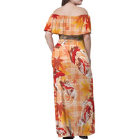 Orange Palaka Hawaii Aloha Family Matching Off Shoulder Maxi Dress and Hawaiian Shirt Koi Pond Mix Japanese Maple - Polynesian Pride