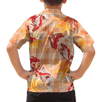 Orange Palaka Hawaii Aloha Family Matching Off Shoulder Short Dress and Hawaiian Shirt Koi Pond Mix Japanese Maple - Polynesian Pride