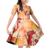 Orange Palaka Hawaii Aloha Family Matching Off Shoulder Short Dress and Hawaiian Shirt Koi Pond Mix Japanese Maple - Polynesian Pride