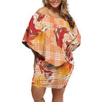 Orange Palaka Hawaii Aloha Family Matching Off Shoulder Short Dress and Hawaiian Shirt Koi Pond Mix Japanese Maple - Polynesian Pride