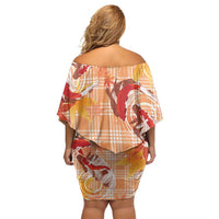 Orange Palaka Hawaii Aloha Family Matching Off Shoulder Short Dress and Hawaiian Shirt Koi Pond Mix Japanese Maple - Polynesian Pride
