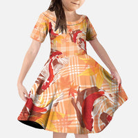 Orange Palaka Hawaii Aloha Family Matching Short Sleeve Bodycon Dress and Hawaiian Shirt Koi Pond Mix Japanese Maple - Polynesian Pride
