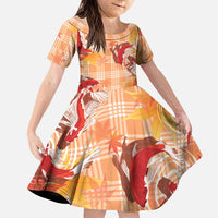 Orange Palaka Hawaii Aloha Family Matching Summer Maxi Dress and Hawaiian Shirt Koi Pond Mix Japanese Maple LT7 Daughter's Dress Orange - Polynesian Pride