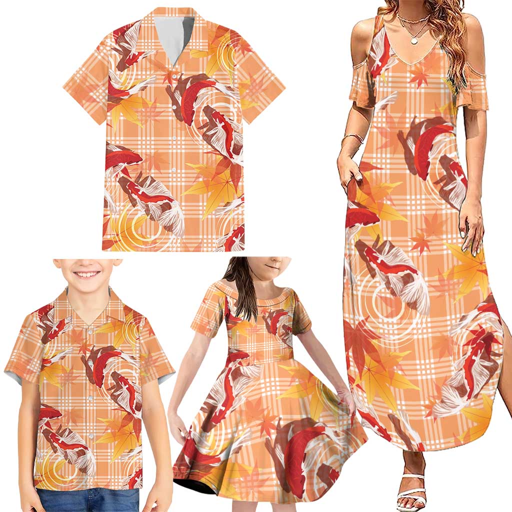 Orange Palaka Hawaii Aloha Family Matching Summer Maxi Dress and Hawaiian Shirt Koi Pond Mix Japanese Maple LT7 - Polynesian Pride